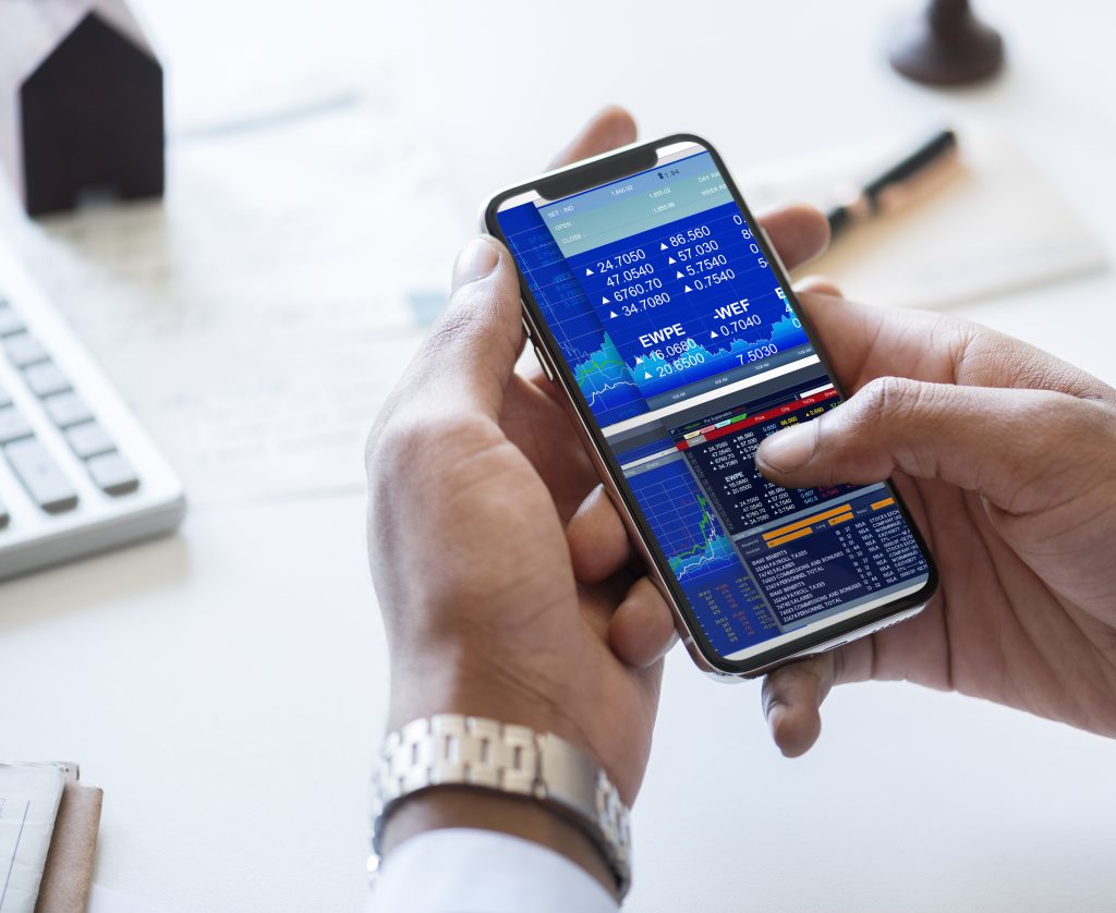 businessmen checking risk management tools on floret app
